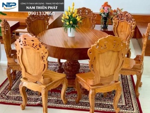 BÀN TRÒN NGUYÊN KHỐI GỖ GÕ ĐỎ